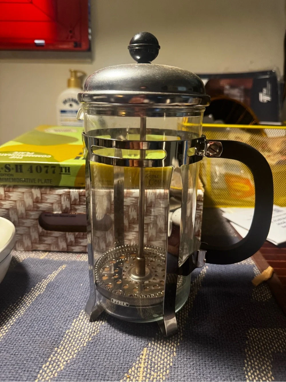 Pyrex Stainless Steel and Black-Handled French Press